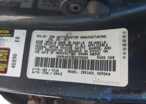 2010 Toyota Corolla Le from USA, damaged, VIN 1NXBU4EE0AZ205669